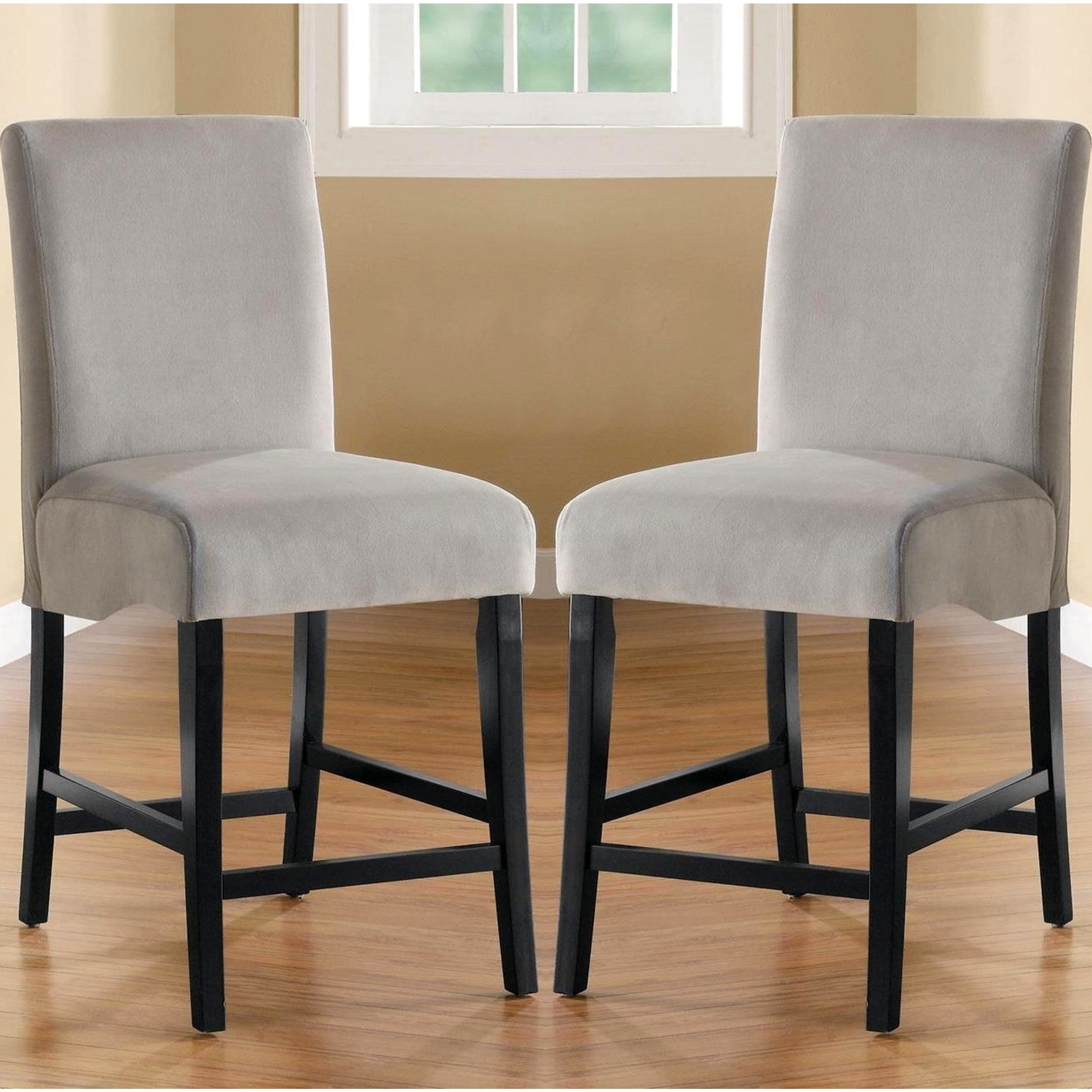 Classic Grey Upholstery with Black Finished Legs Counter Height Dining Stools (Set of 2)