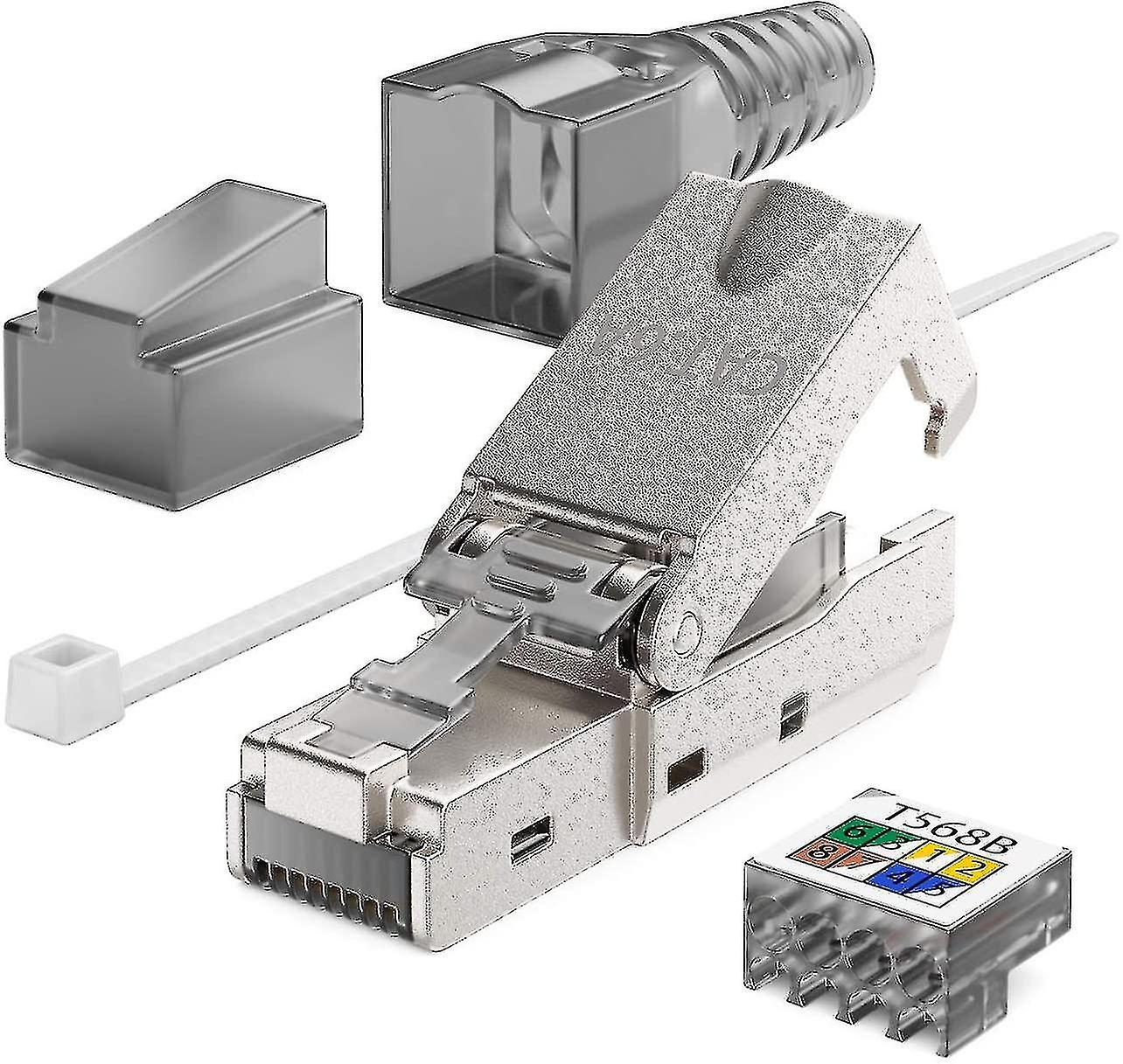 8x Cat 6a Rj45 Network Socket Tool-free With Lsa Connection For Rigid Installation Cable Shielded La