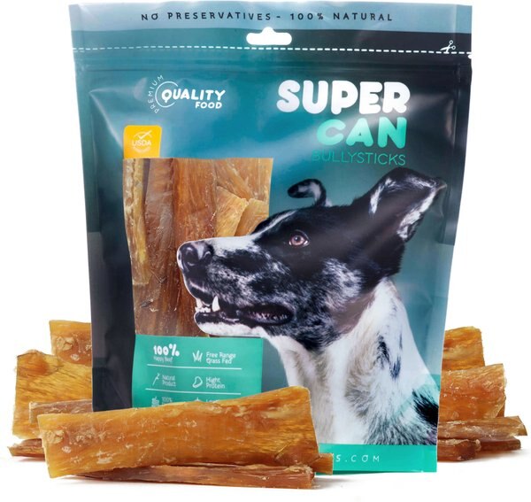 SuperCan Bully Sticks 6-in BackStrap Tendon Dog Treats， 25 count