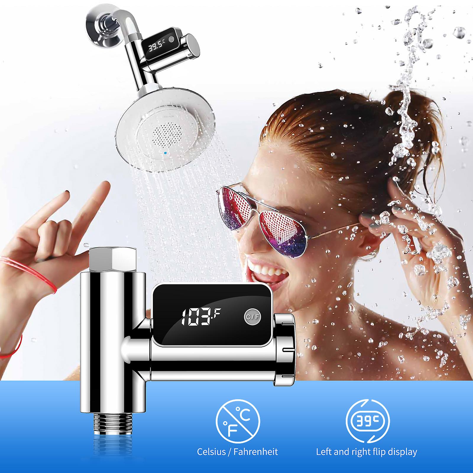 Digital Shower Thermometer Intelligent Water Temperature Meter Water Flow Power Thermometer Rotatable Led Display Screen Bath Water Temperature Monito