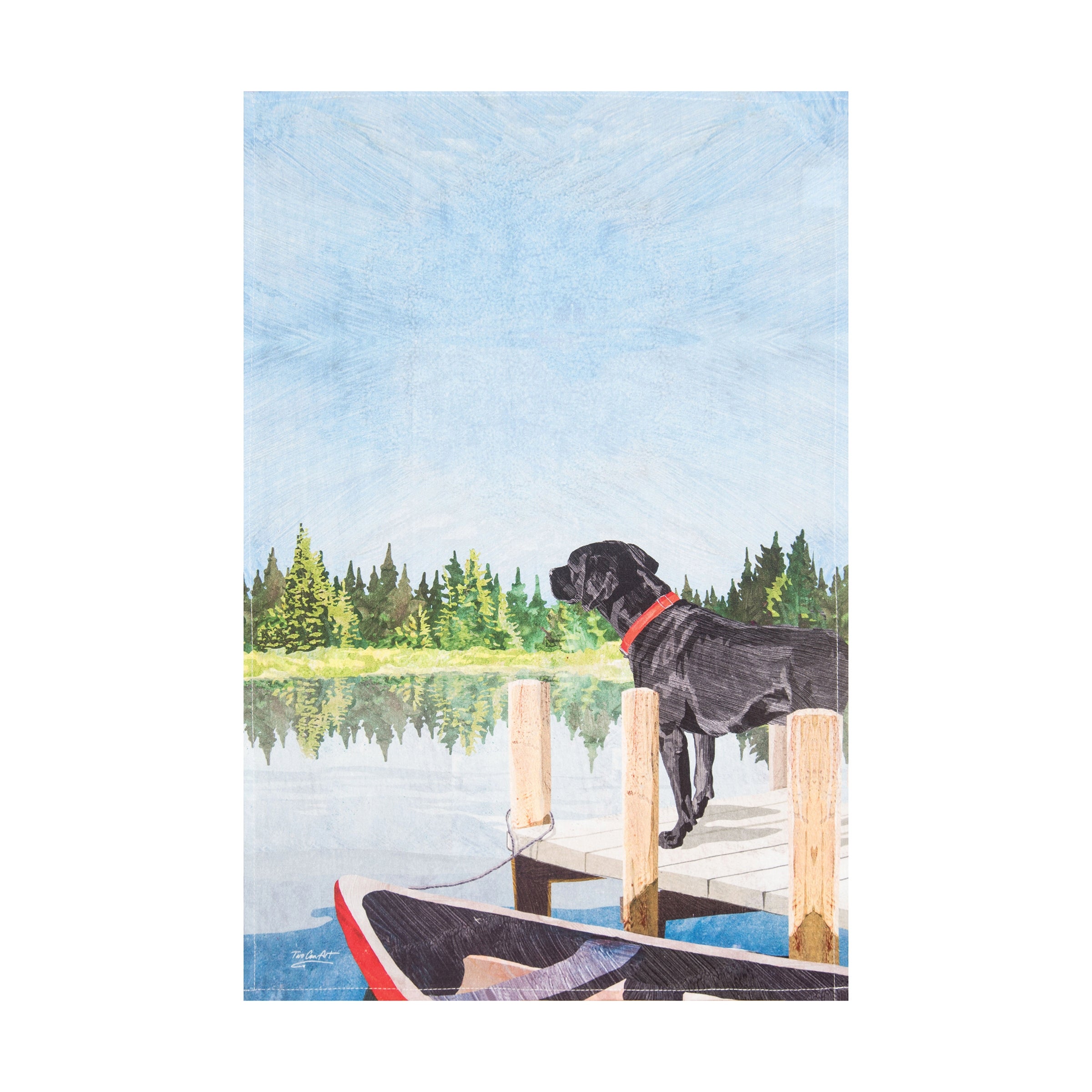 Dog Lake Pier Printed Flour Sack Kitchen Towel