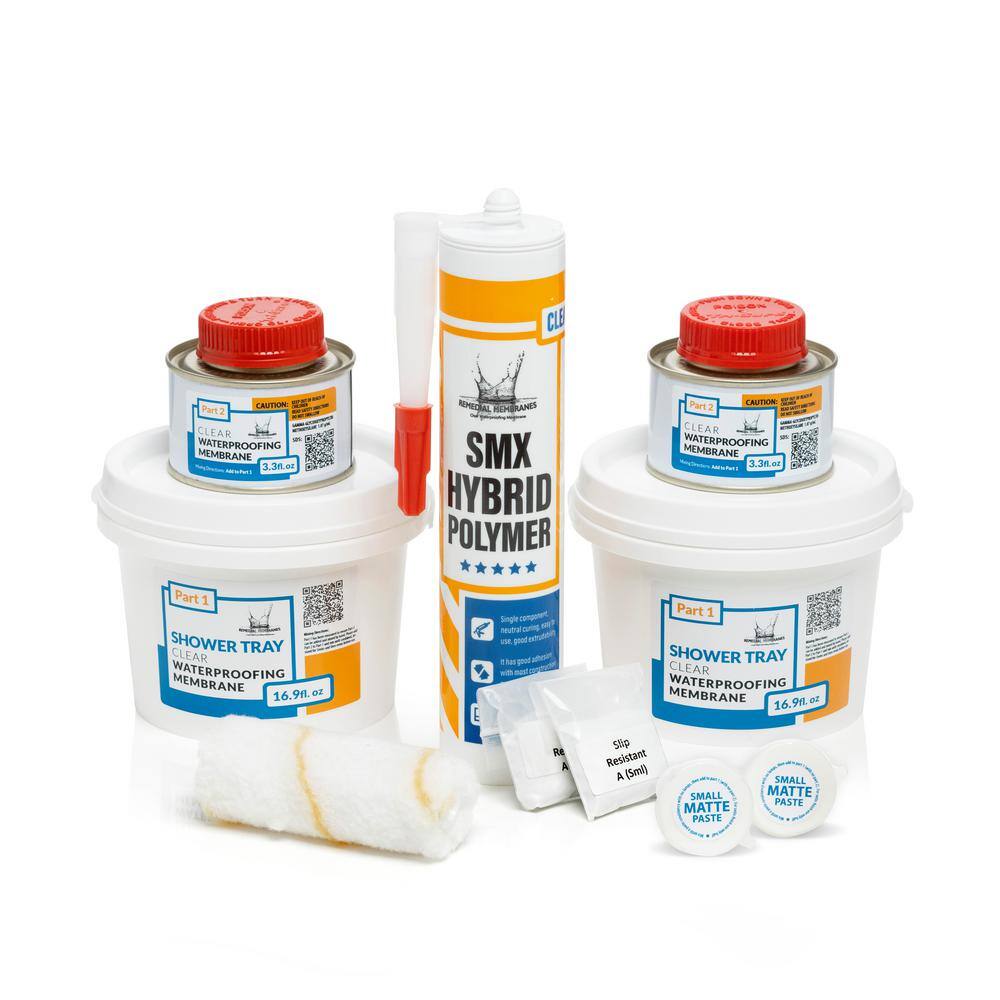 Clear Leaky Shower Floor Repair Kit - Clear Waterproofing Membrane - 2 x 16.9 oz. Polyurethane Waterproof Sealant CWMSTK00