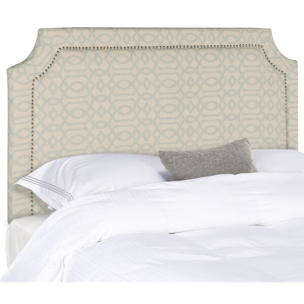 SAFAVIEH Shayne Wheat/ Pale Blue Pattern Upholstered Headboard - Silver Nailhead (Full) - - 10405655