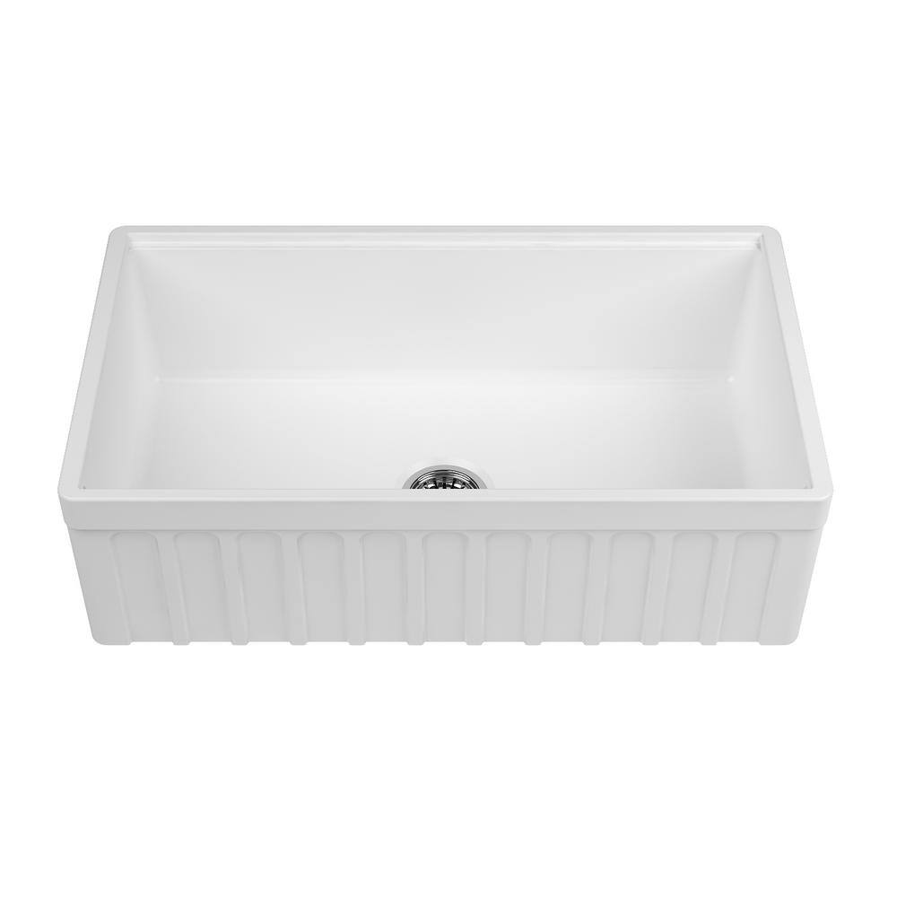 Empire Industries Yorkshire Farmhouse Fireclay 33 in. Single Bowl Kitchen Sink with Cutting-Board Grid and Strainer in White YO33S