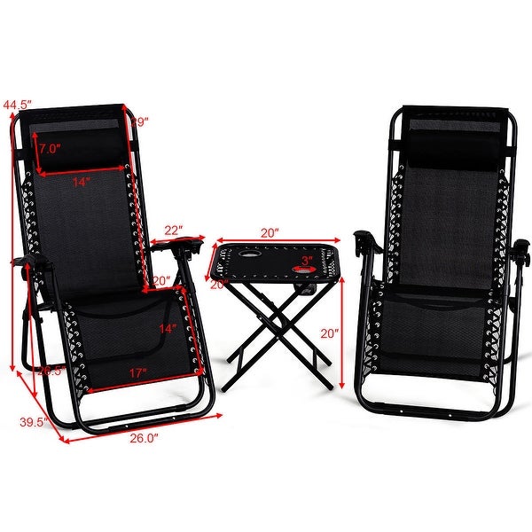 3 PCS Zero Gravity Chair Folding Lounge Table Chair Set - Overstock - 31836184