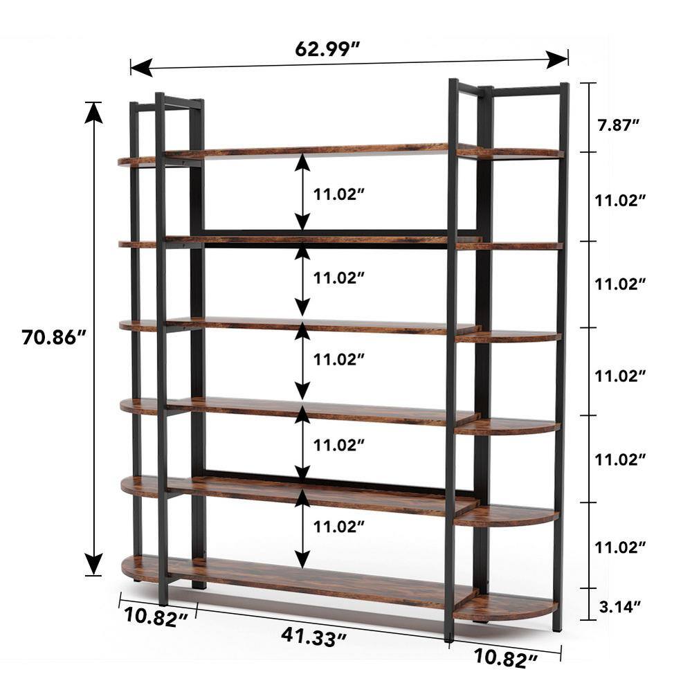 BYBLIGHT Alan 70.86 in. Brown Practical Board 6-Shelf Etagere Bookcase with Storage and Triple Wide Bookshelf Display Shelves BB-XX1235YY