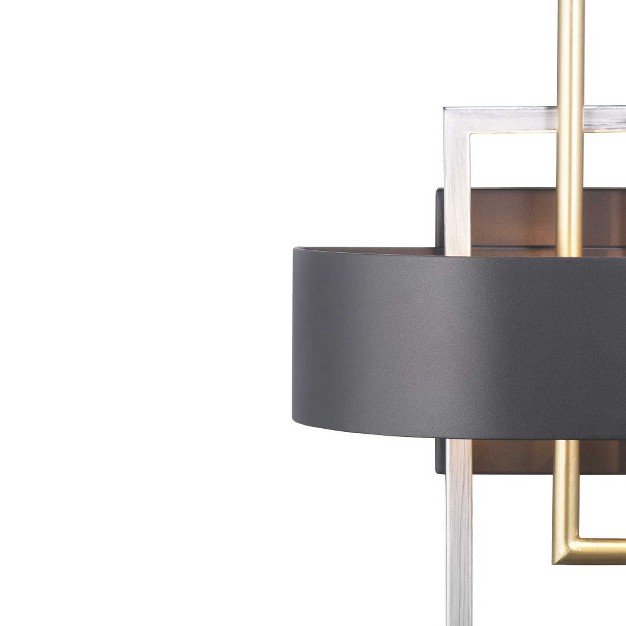 Progress Lighting Adagio 2 light Wall Sconce Black Geometric Pattern Steel Damp Rated Brushed Silver And Brass Accents