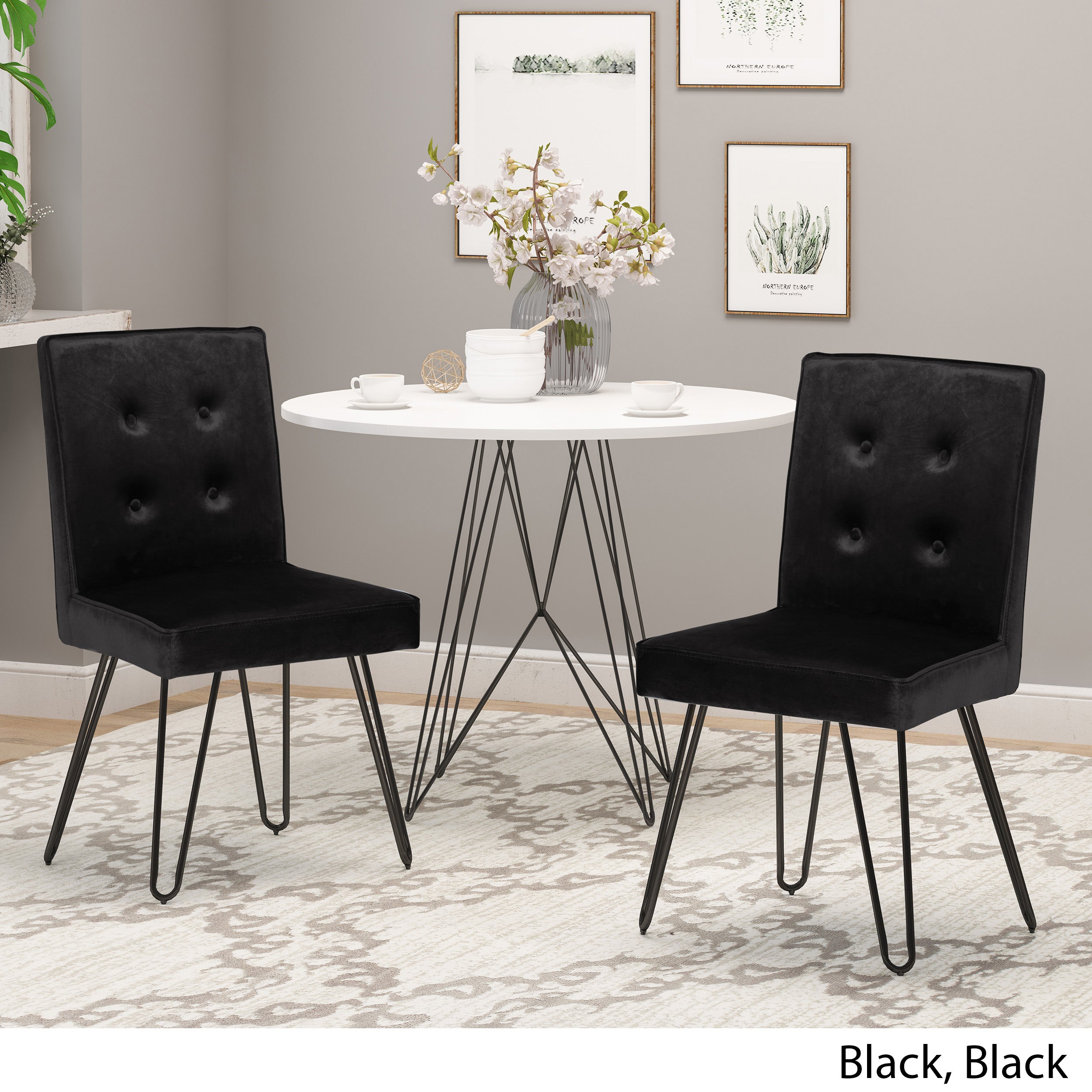 Natalie Glam Tufted Velvet Dining Chairs with Iron Legs  (Set of 2)