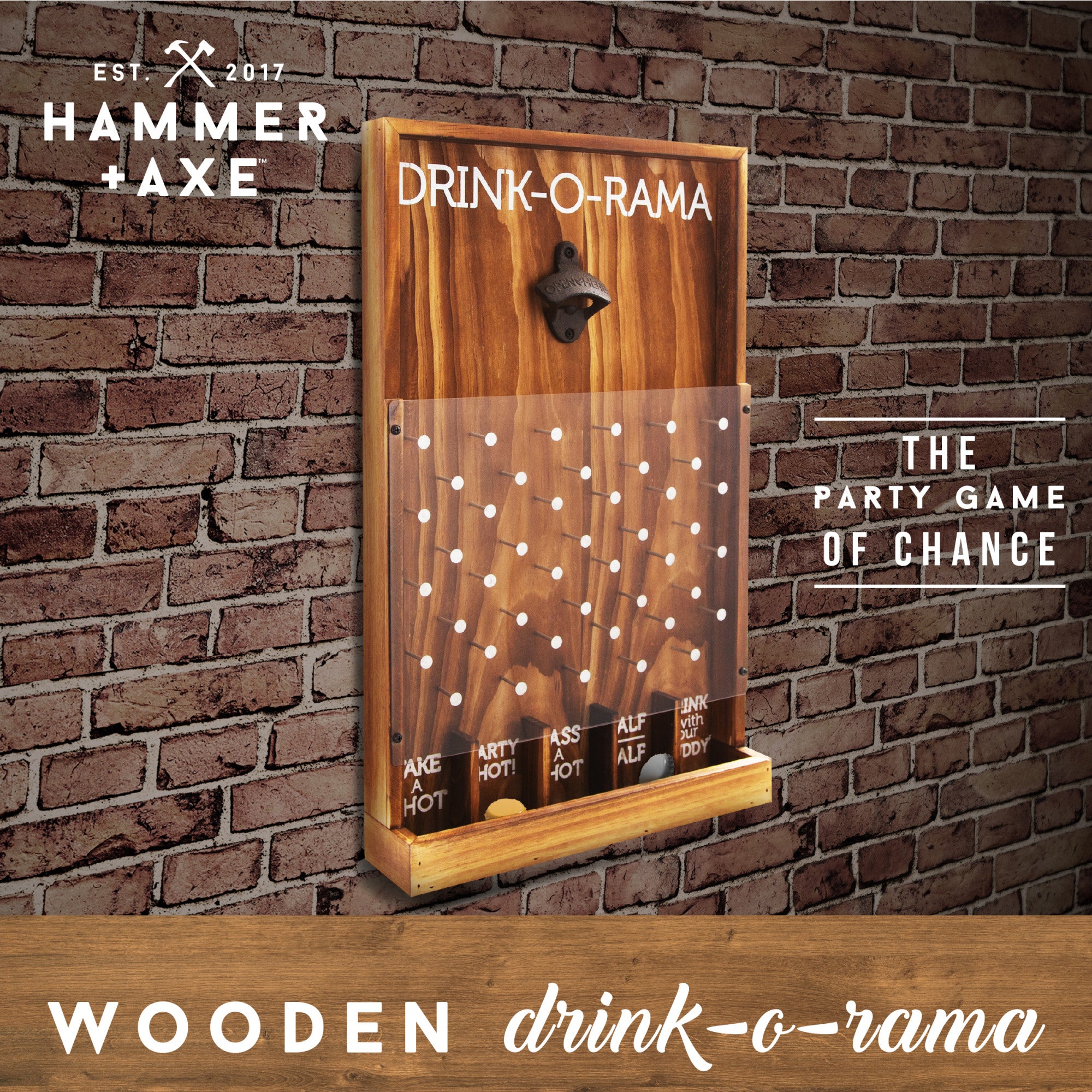 Hammer + Axe Wooden Drink-O-Rama, with Wall Brackets