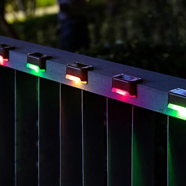 4pcs Solar LED Deck Light Outdoor Garden Path Lamp, Colorful Light