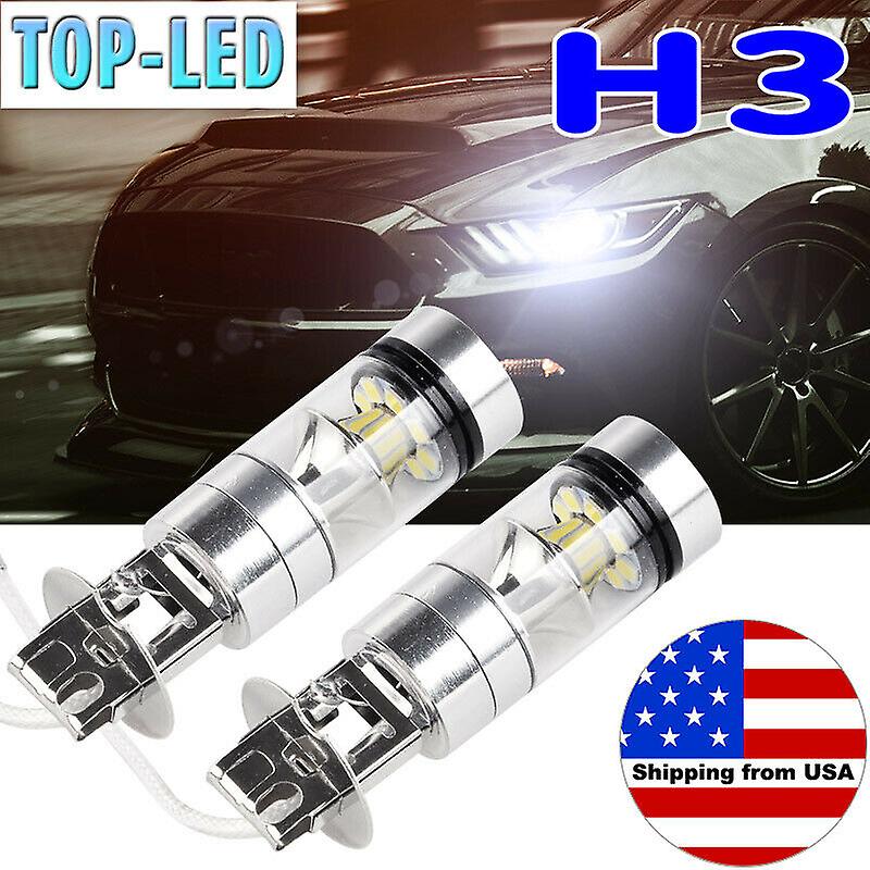 H3 3030 20 Led 100w 10000lm Fog Driving Lights Drl Headlight Kit Bulbs 6000k Usa