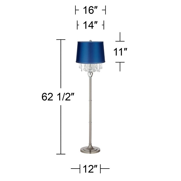 Tall Brushed Nickel Silver Crystals Medium Blue Satin Drum Shade For Living Room Bedroom Office House