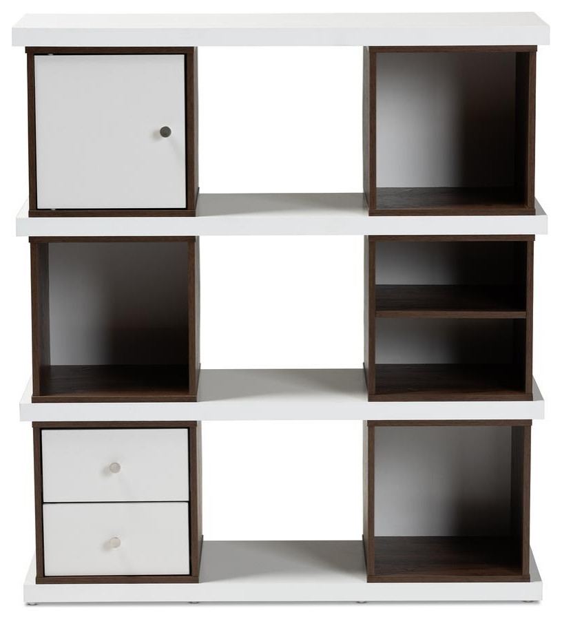 Baxton Studio Rune Modern and Contemporary TwoTone White and Walnut Brown   Transitional   Bookcases   by Interiortradefurniture  Houzz