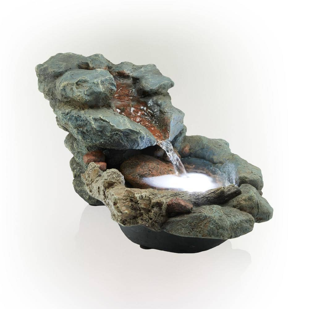 Alpine Corporation 9 in. Tall Indoor/Outdoor River Rock Waterfall Tabletop Fountain with LED Lights WIN568