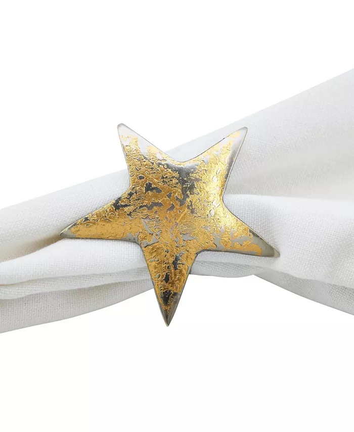 Saro Lifestyle Dinner Napkin Ring with Texture Star Top Set of 4