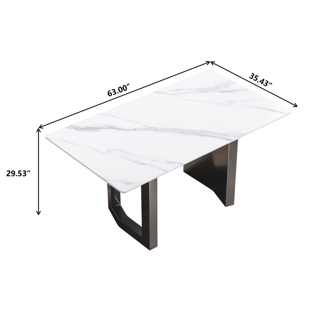 63 Inch Artificial Stone Rectangle Metal Leg Dining Table for 6