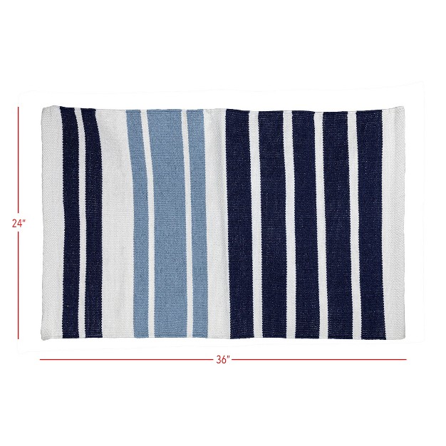 Foreside Home amp Garden 2 x27 x3 x27 Cabana Striped Hand Woven Indoor Outdoor Rug Navy