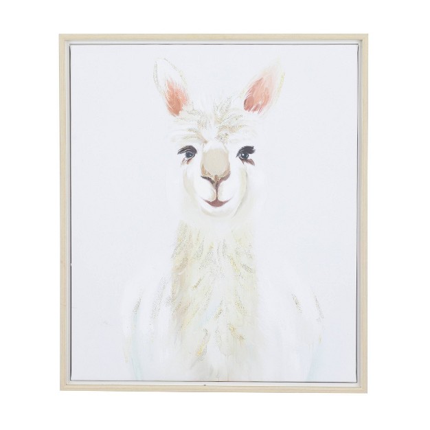 Canvas Llama Framed Wall Art With Brown Frame White Cosmoliving By Cosmopolitan