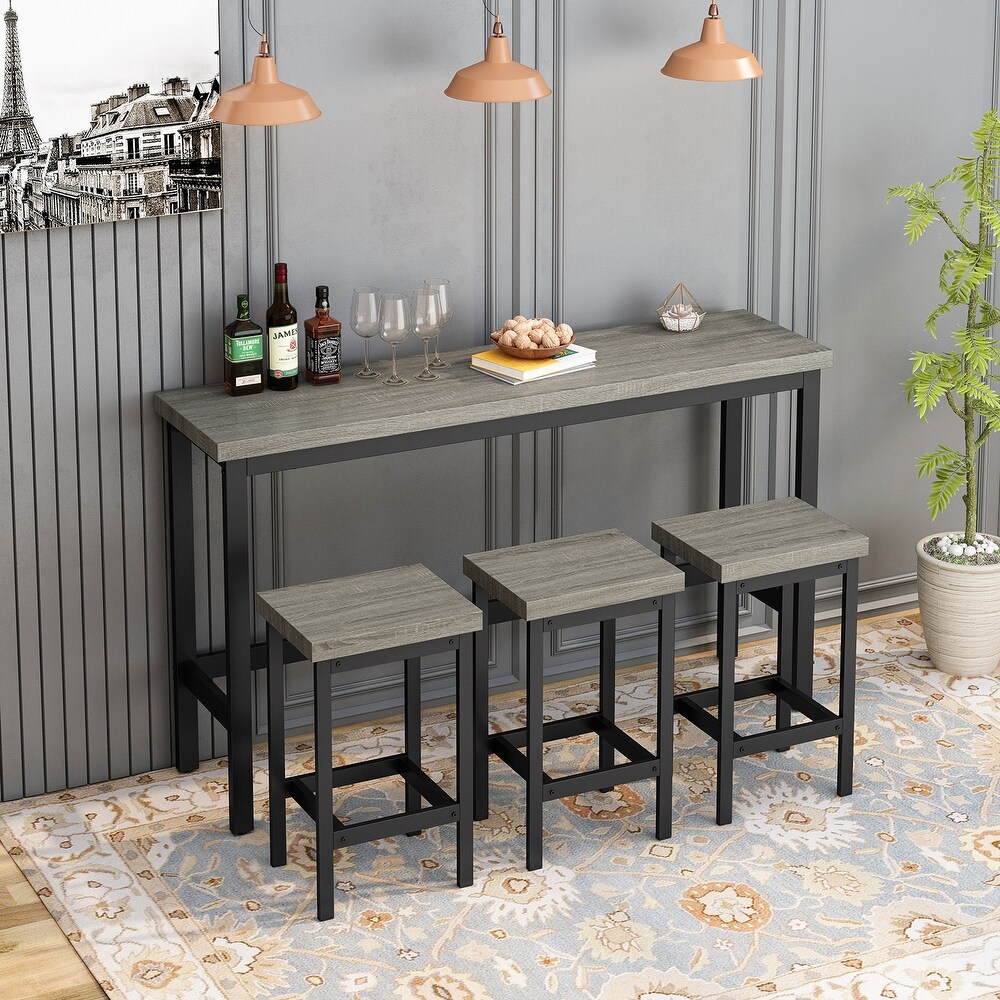 Counter Height Extra Long Dining Table Set with 3 Stools