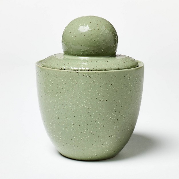 3 wick 18oz Ceramic Green Flame Candle With Knob Lid Designed With Studio Mcgee