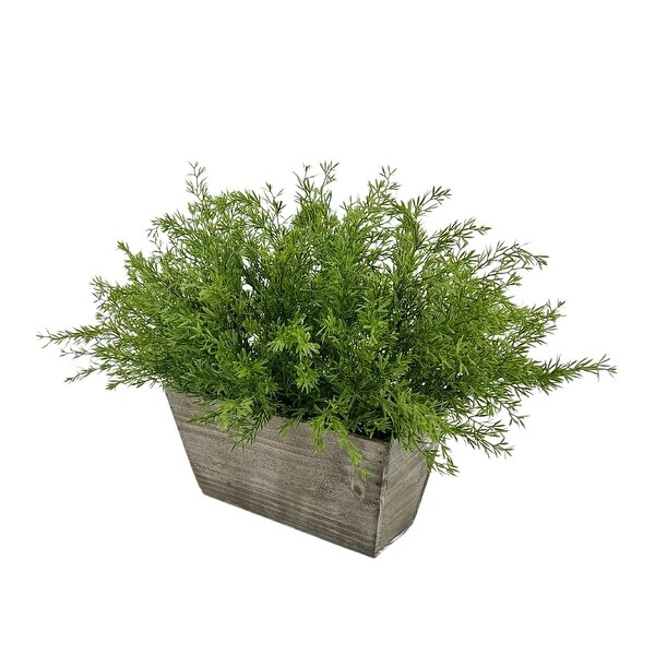 Faux Asparagus Fern in Wood Mini Ledge Planter