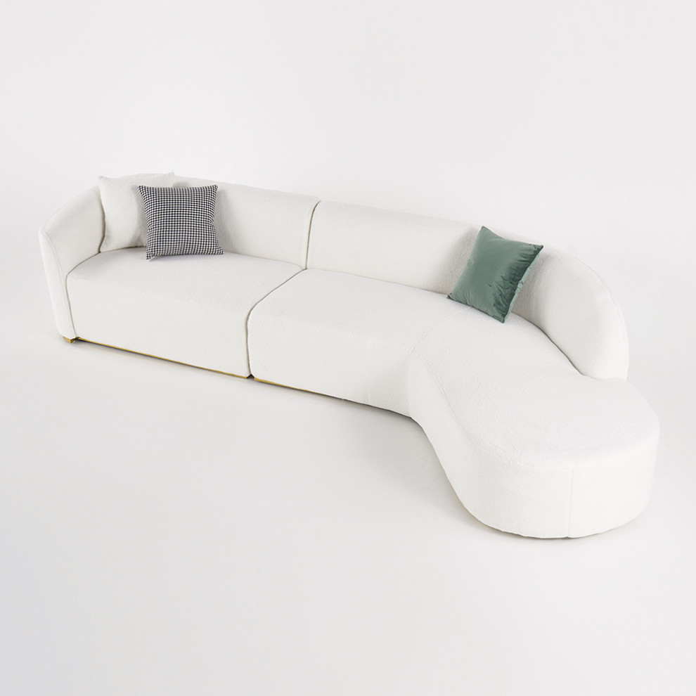 Curved White Sectional Sofa Upholstered 5 Seater Floor Sofa Faux Fur Polyester   Contemporary   Sofas   by Homary International Limited  Houzz