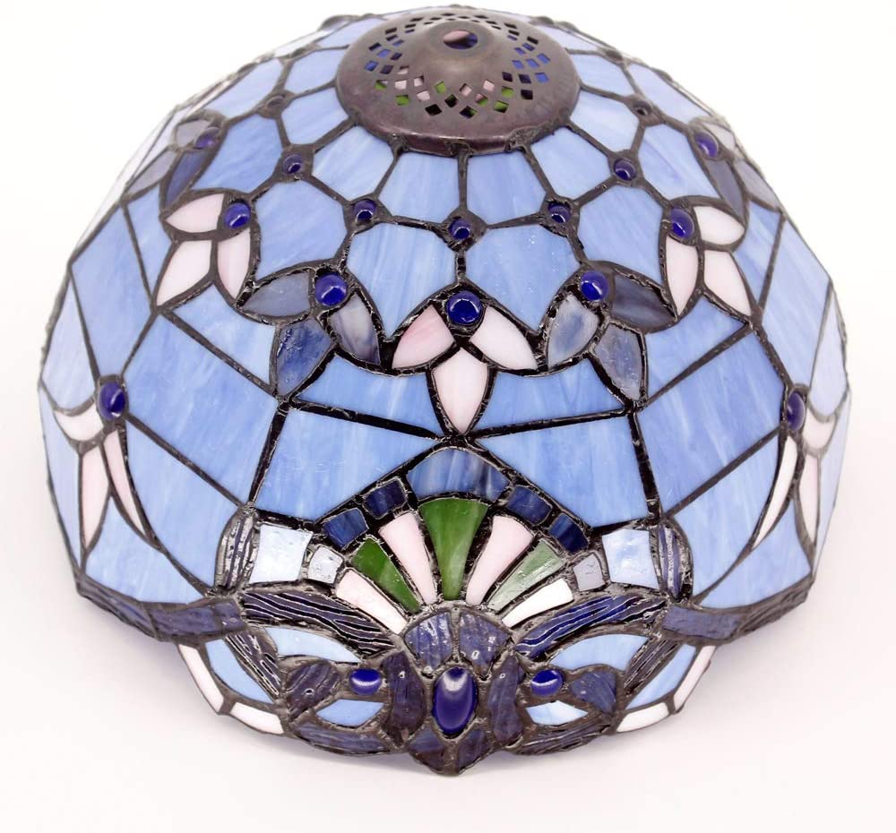 SHADY Tiffany Lamp Stained Glass Table Lamp 12X12X18 Inches Blue  Baroque Style Lavender Bedside Reading Desk Light Decor Bedroom Living Room Home Office S003C Series