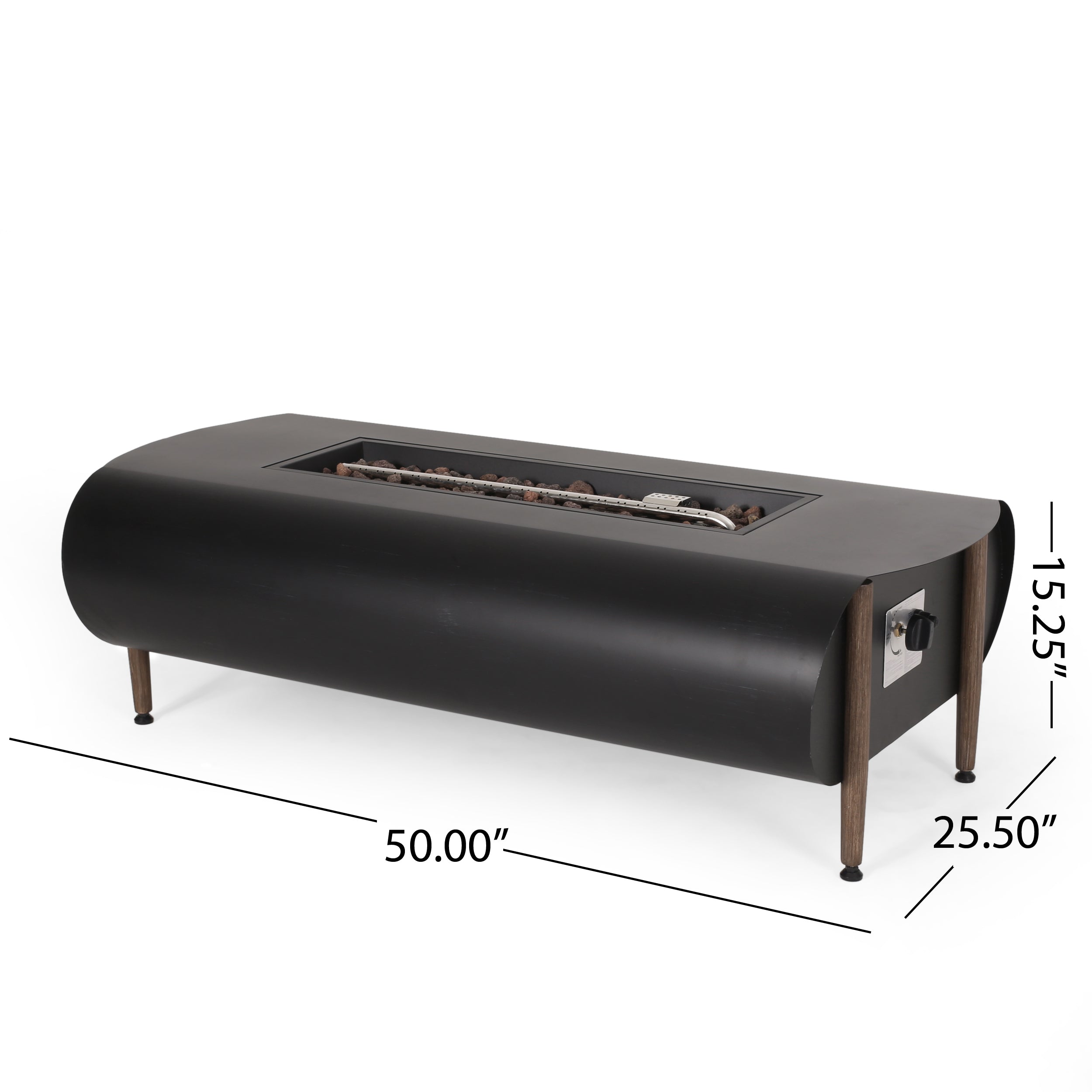 Romar Outdoor 50,000 BTU Rectangular Fire Pit (No Tank Holder), Dark Gray and Wood Pattern