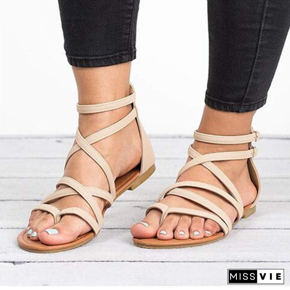 Summer Flip Flops Gladiator Sandals Shoes Beach Cross Sandals Woman Slip On Flats Casual Women Black Brown Shoes Plus Size 34-43