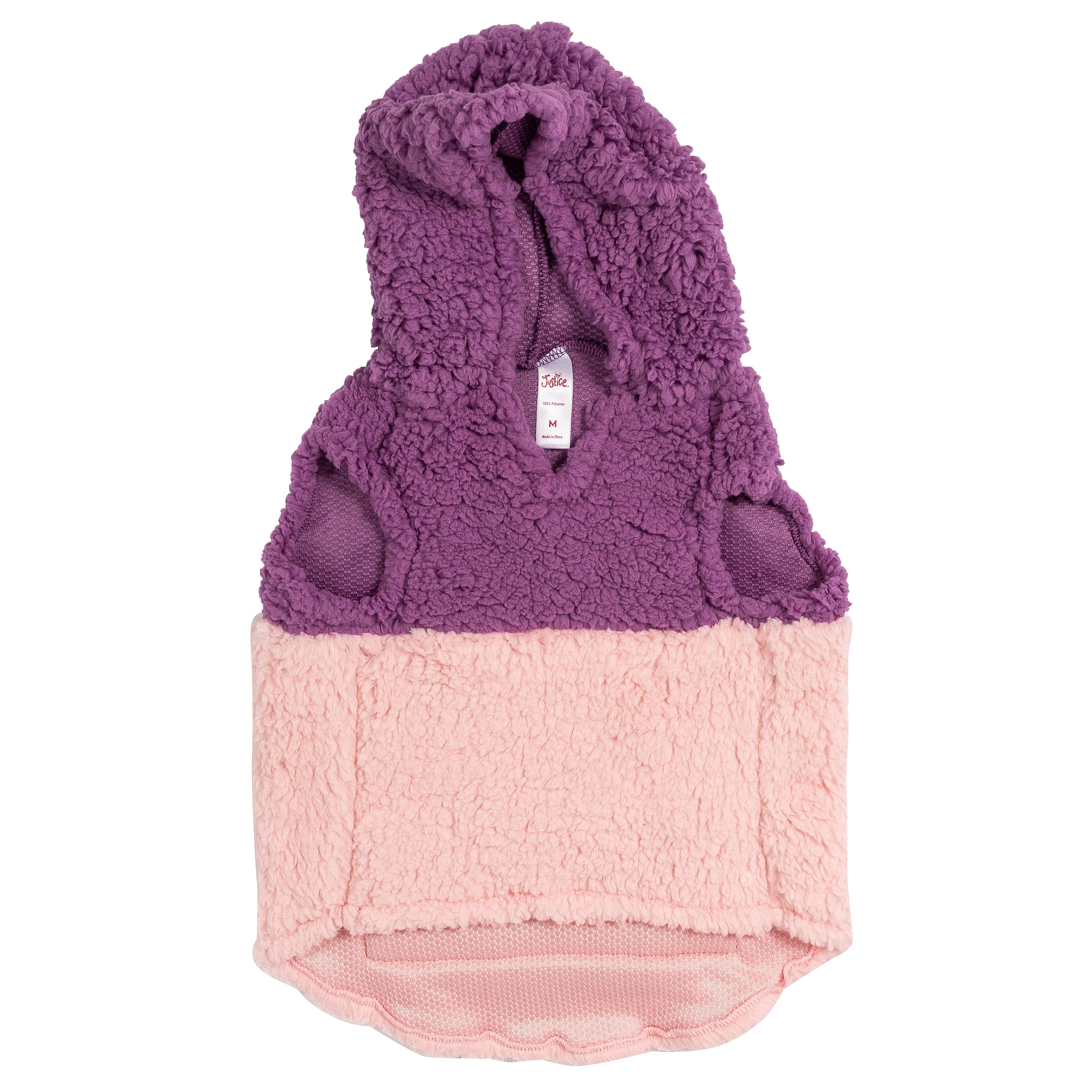 Justice Pet Polyester Sherpa Dog Hoodie With Zip Pocket， Tonal Pink， XS