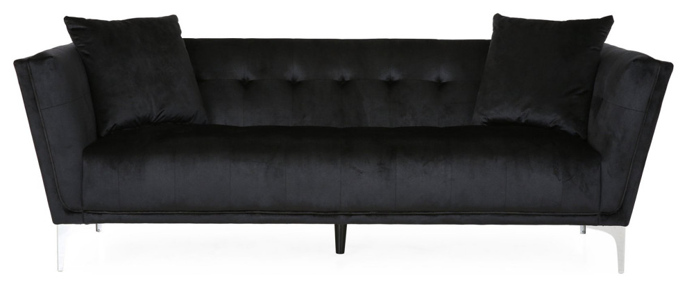 Modern Sofa  Silver Base With Tufted Velvet Upholstery  ampPillows   Midcentury   Sofas   by Decorn  Houzz