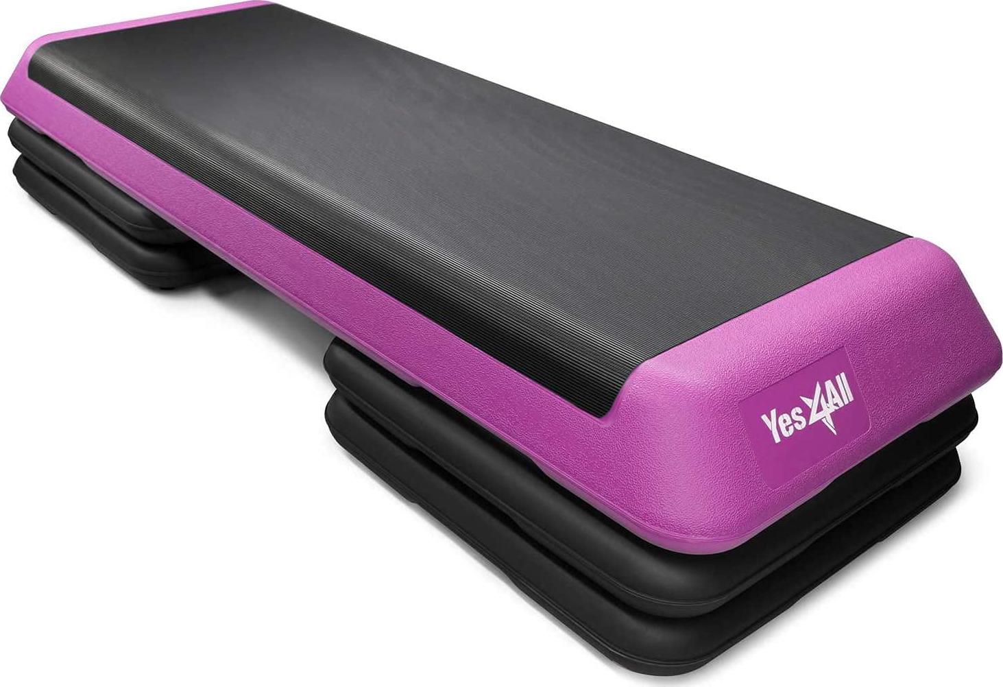 Yes4All Adjustable Aerobic Step Platform， 40 in x 16 in with 4 Risers， Pink and Black