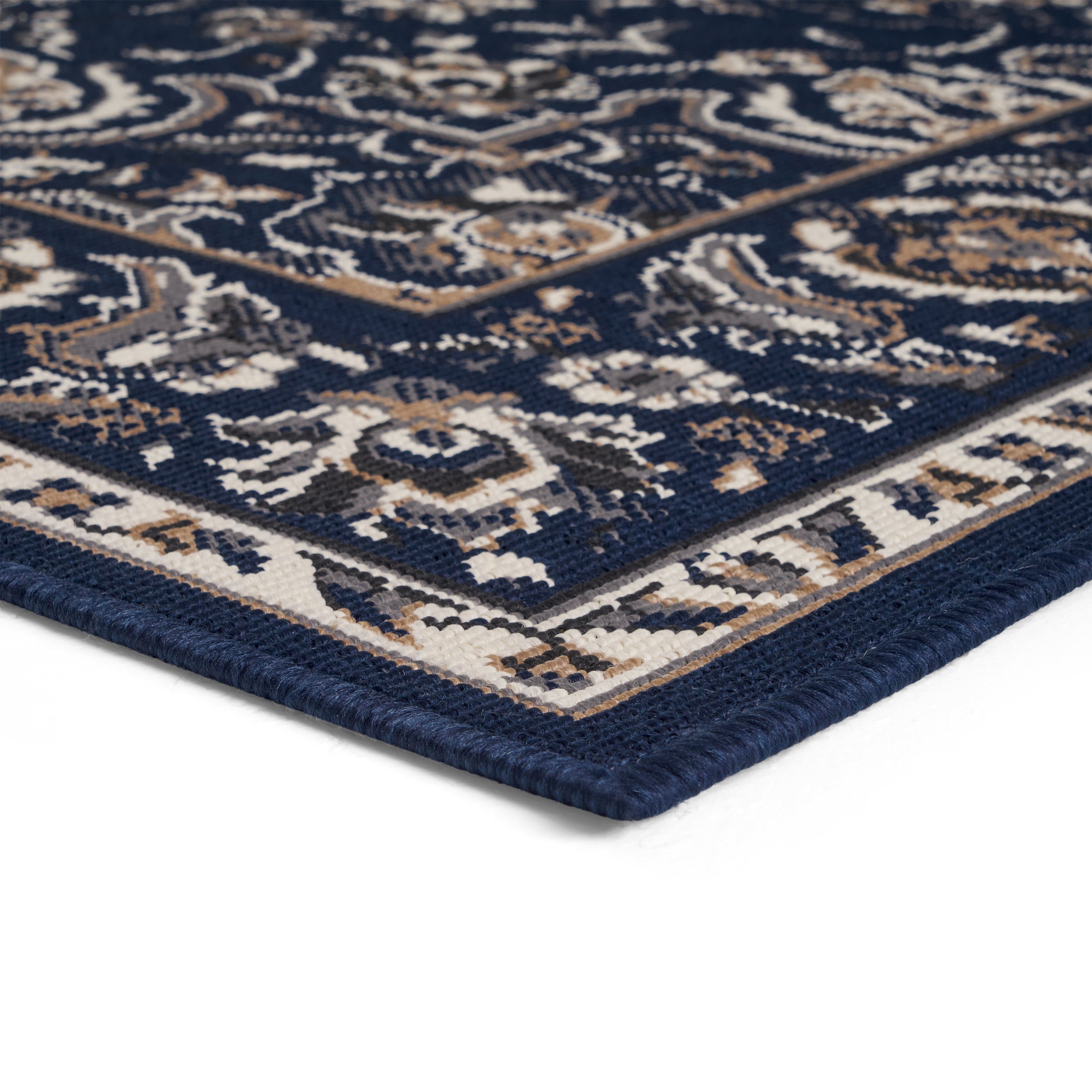 Wallis Outdoor Oriental Area Rug, Navy and Gray