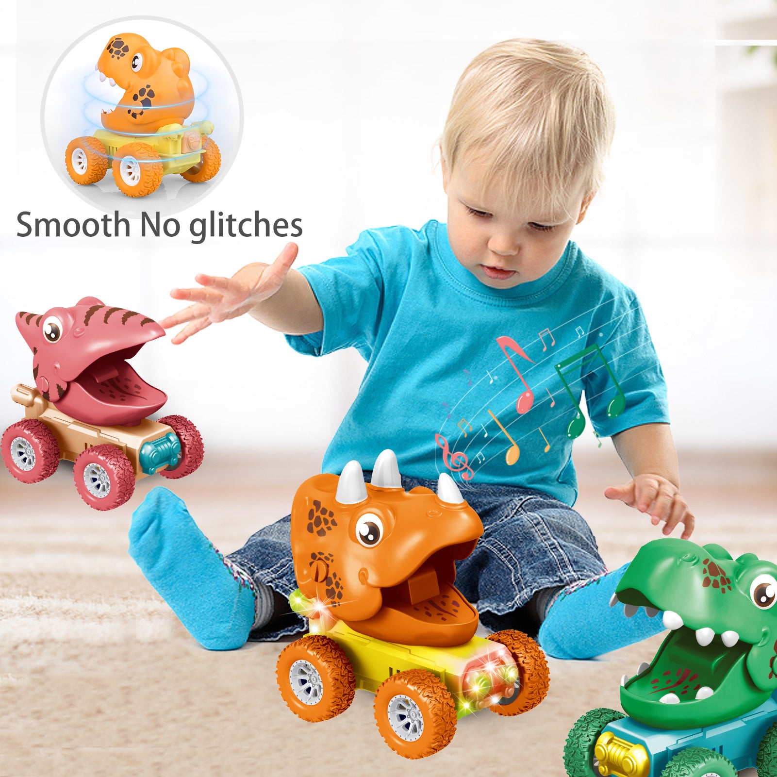 Baby Dinosaur Toy Cars for 1 2 3 Year Old Toddlers， 3-Pack Press and Go Dino Trucks for Kids Infants， Birthday Christmas Gift Toys Vehicles for Boys Girls Age 18 Months and Up