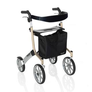 Stander Trust Care Let's Go Out 4-Wheel Lightweight Folding Rollator with Seat in Beige and Silver 4600-BG