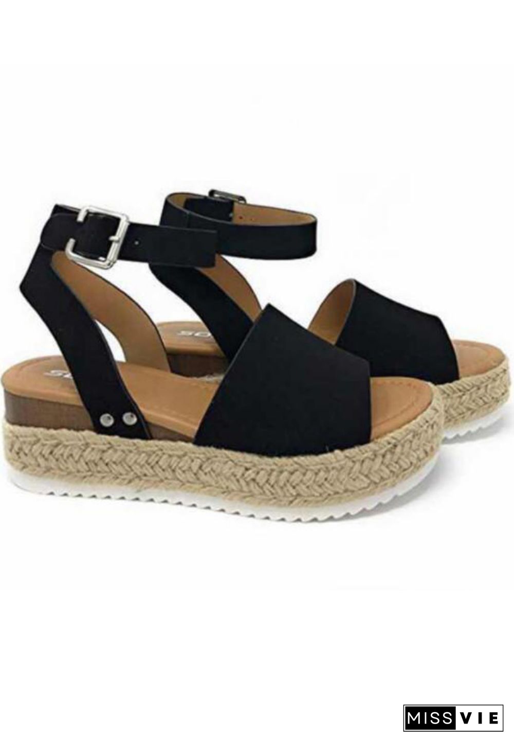 Black Solid Flat Sandals