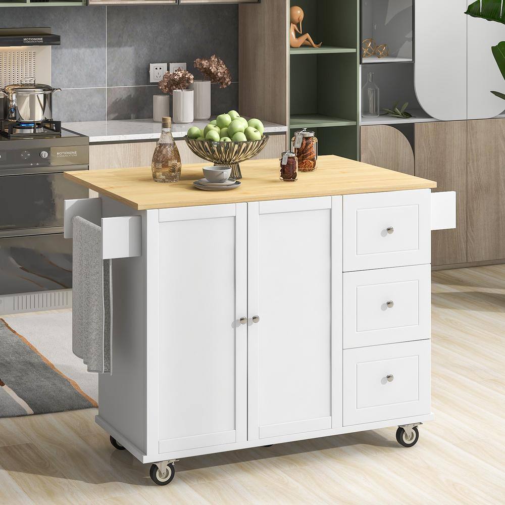 Nestfair White Kitchen Island with Racks and Drawers LWF287035W