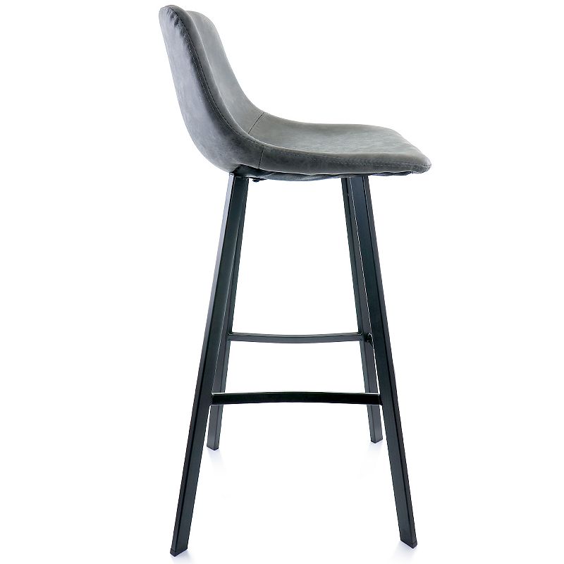 Elama Faux Leather Bar Stool in Gray with Black Legs