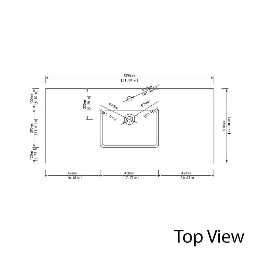 Dyconn True 51 in W Solid Surface Vessel Vanity Top in Matt White with Matt White Basin