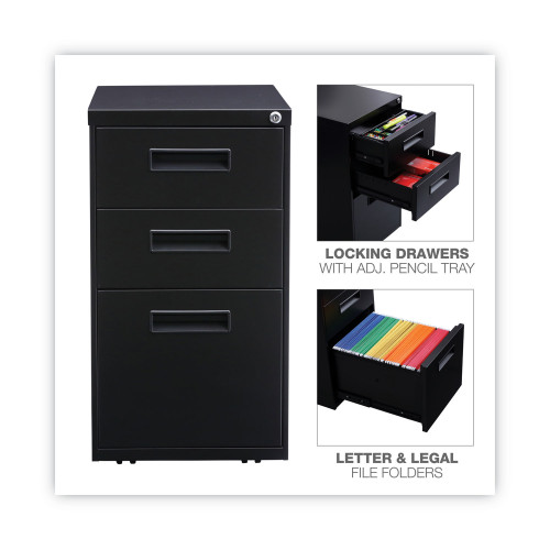 Alera File Pedestal， Left or Right， 3-Drawers: Box/Box/File， Legal/Letter， Black， 14.96