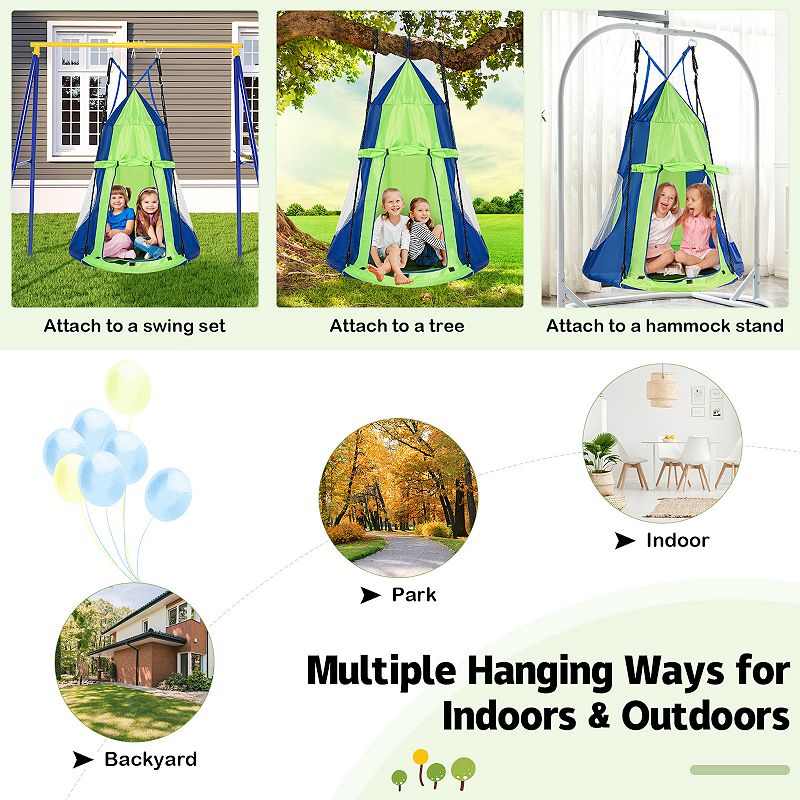 2-in-1 40 Inch Kids Hanging Chair Detachable Swing Tent Set