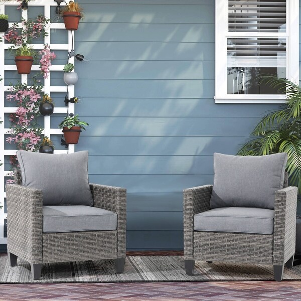 Patio 2 Pieces Wicker Single Chairs with Cushions