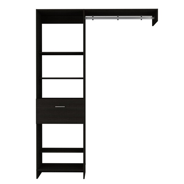 Simple Style Open Wordrob with 4 Shelves and 1 Drawer， Hanging Rob Included - - 37938172