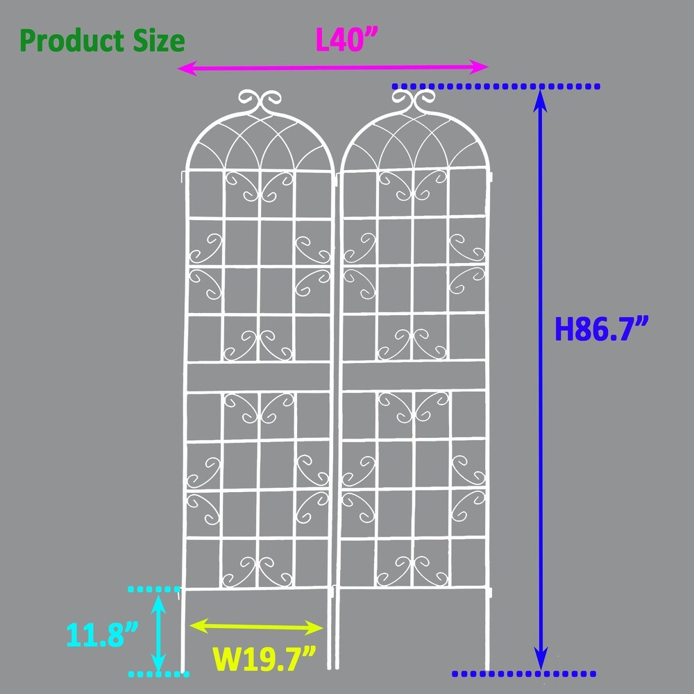 2 Pack Retro Metal Garden Trellis  White Patio Plant Trellis for Climbing Plants Outdoor Flower Support