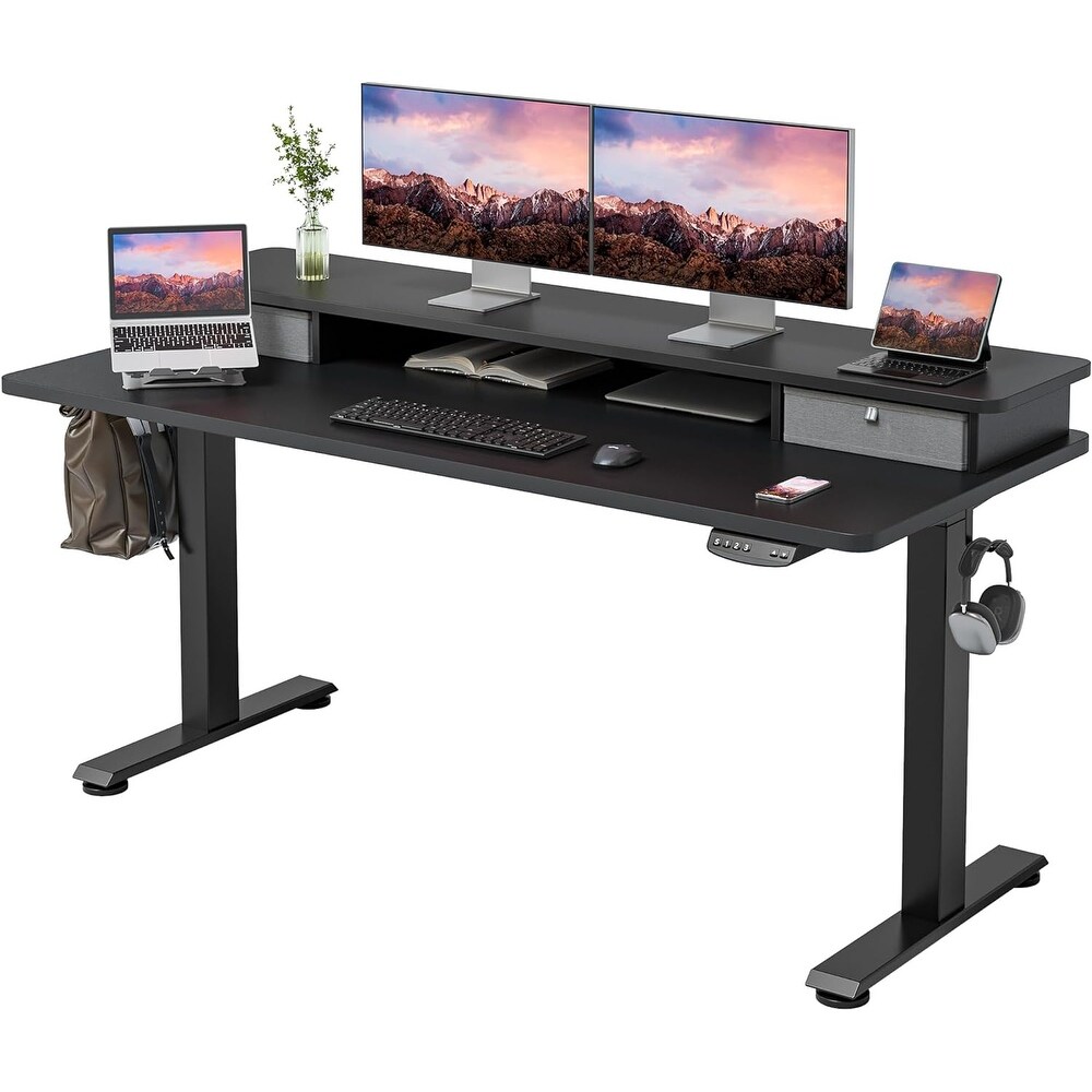 FEZIBO/Home Office Fuirniture/Wood/Standing Desk With 2 Drawers Storage /Desks