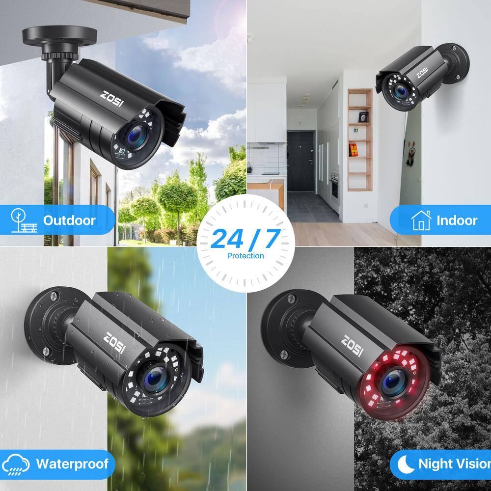 ZOSI H.265 Plus 8-Channel 5MP-LITE DVR 1TB Hard Drive Security Camera System with 4 1080p Wired Cameras 8VN-211B4S-10