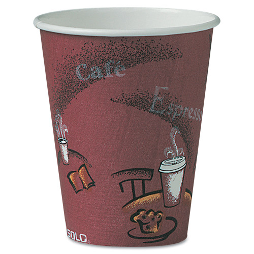 Dart Solo Bistro Design Hot Drink Cups， Paper， 8oz， Maroon， 500/Carton (OF8BI0041)