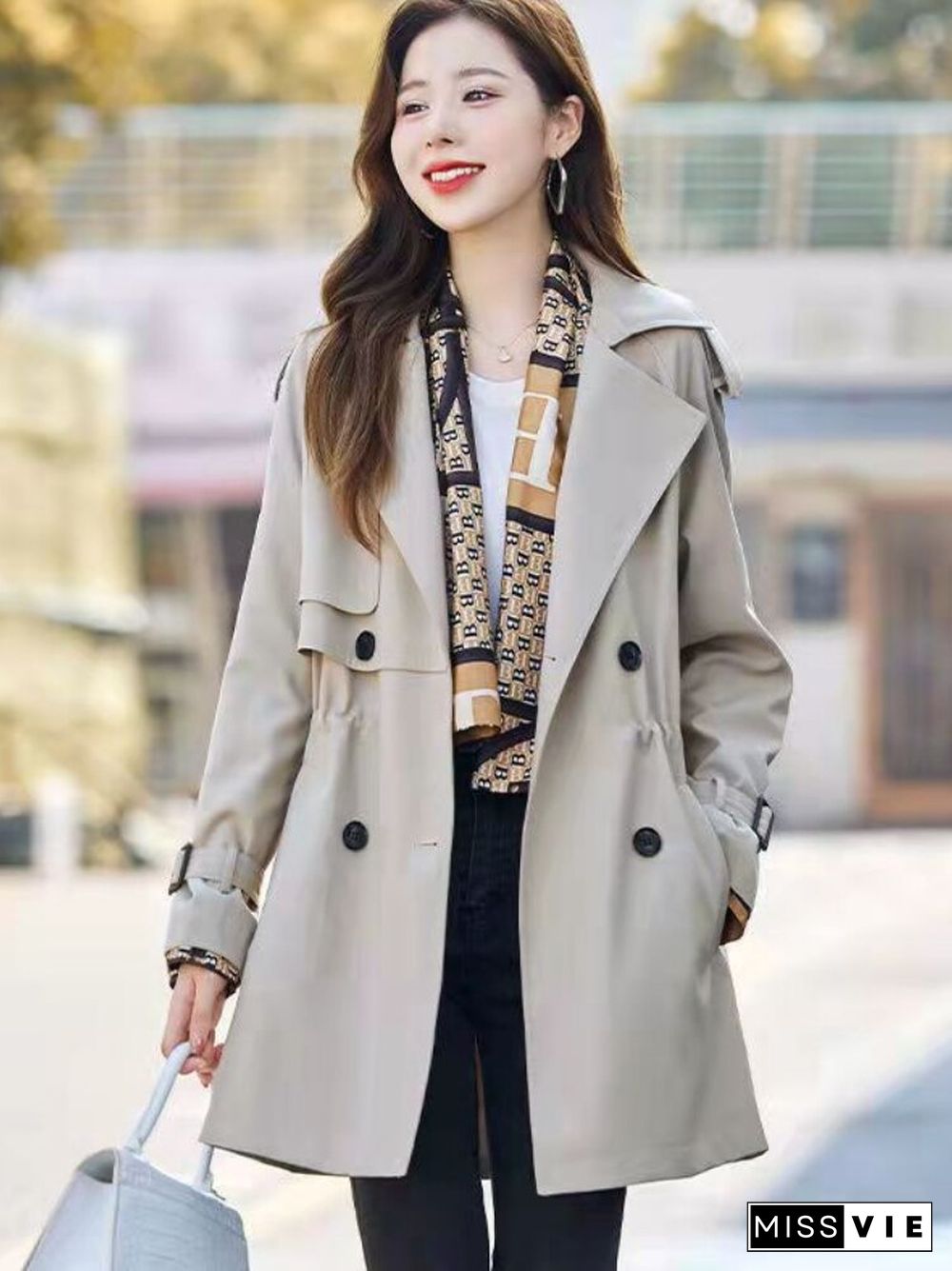 Trench Coat For Women New Autumn Lapel Windbreaker Khaki Coat Jacket Office Lady Trench Coats Jackets Winter Clothes Women