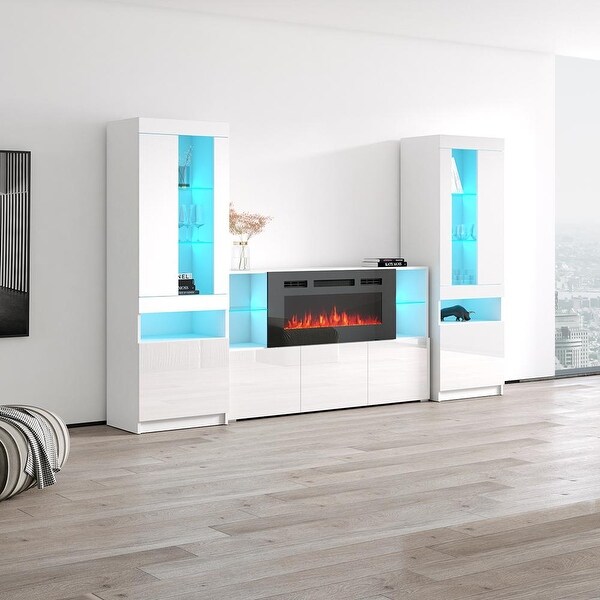 Komi 03 Electric Fireplace Modern Wall Unit Entertainment Center