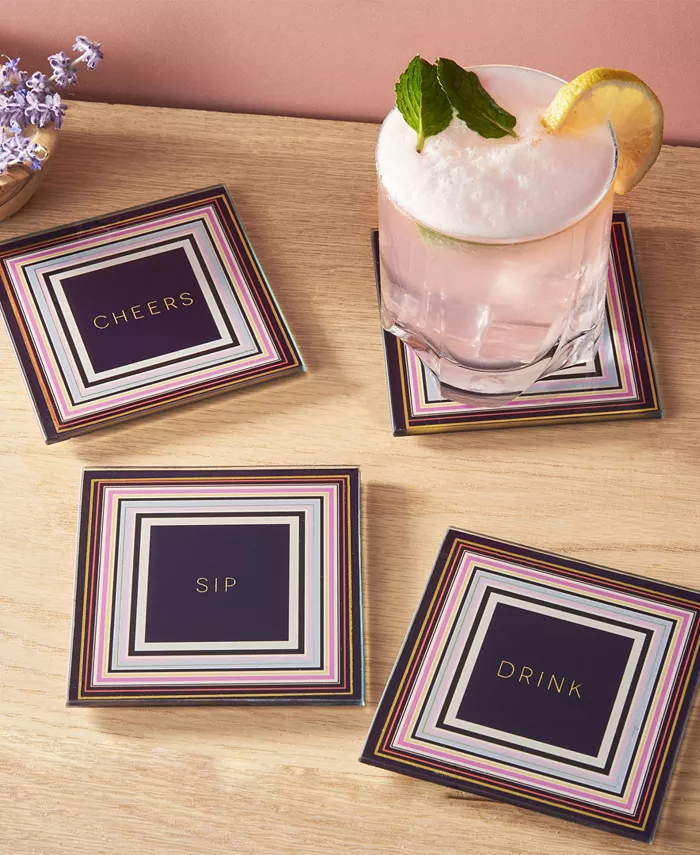 Trina Turk 4 D Cheers to You Glass Coaster Set 4 Piece